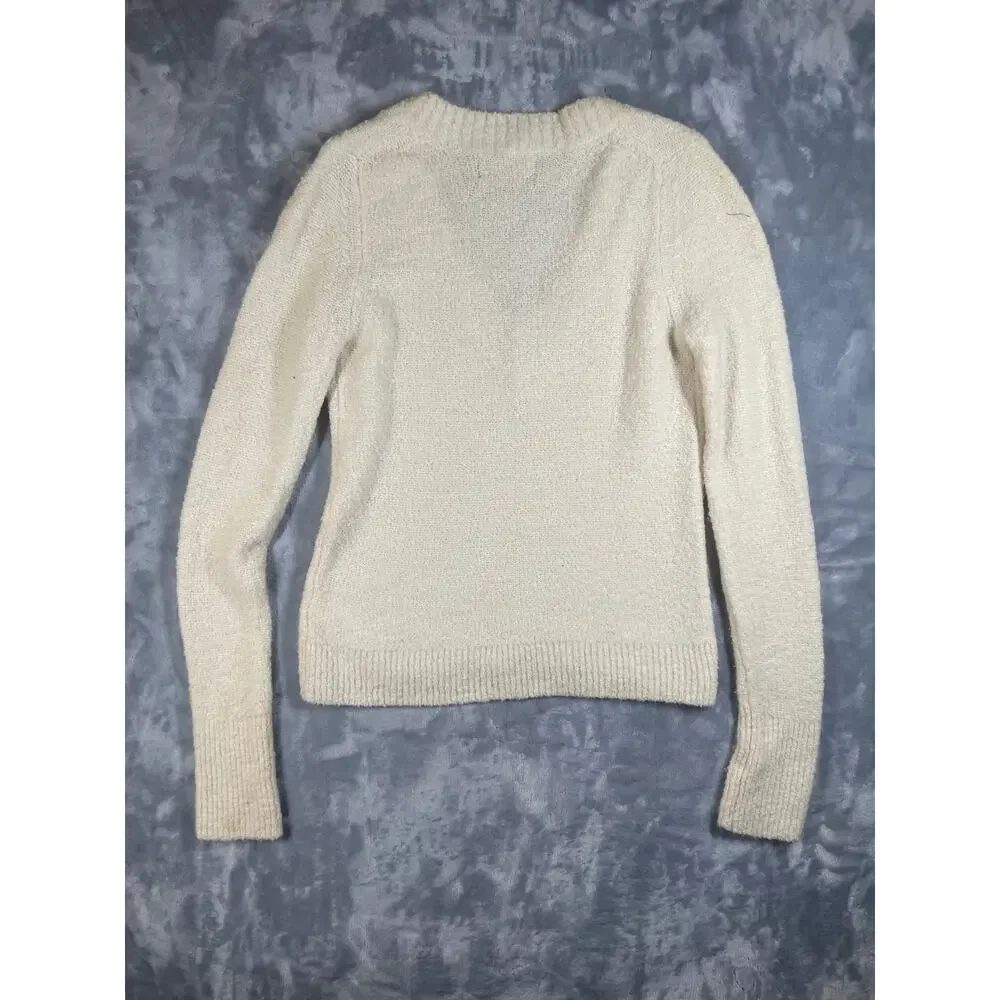Everlane Teddy Boucle‎ wool blend cream V-neck sweater S minimalist neutral